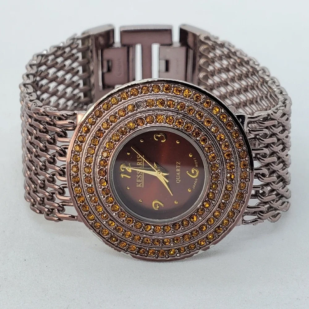 Kessaris Dark Brown Dial Mesh Bands 34MM‎ Round Case 7
